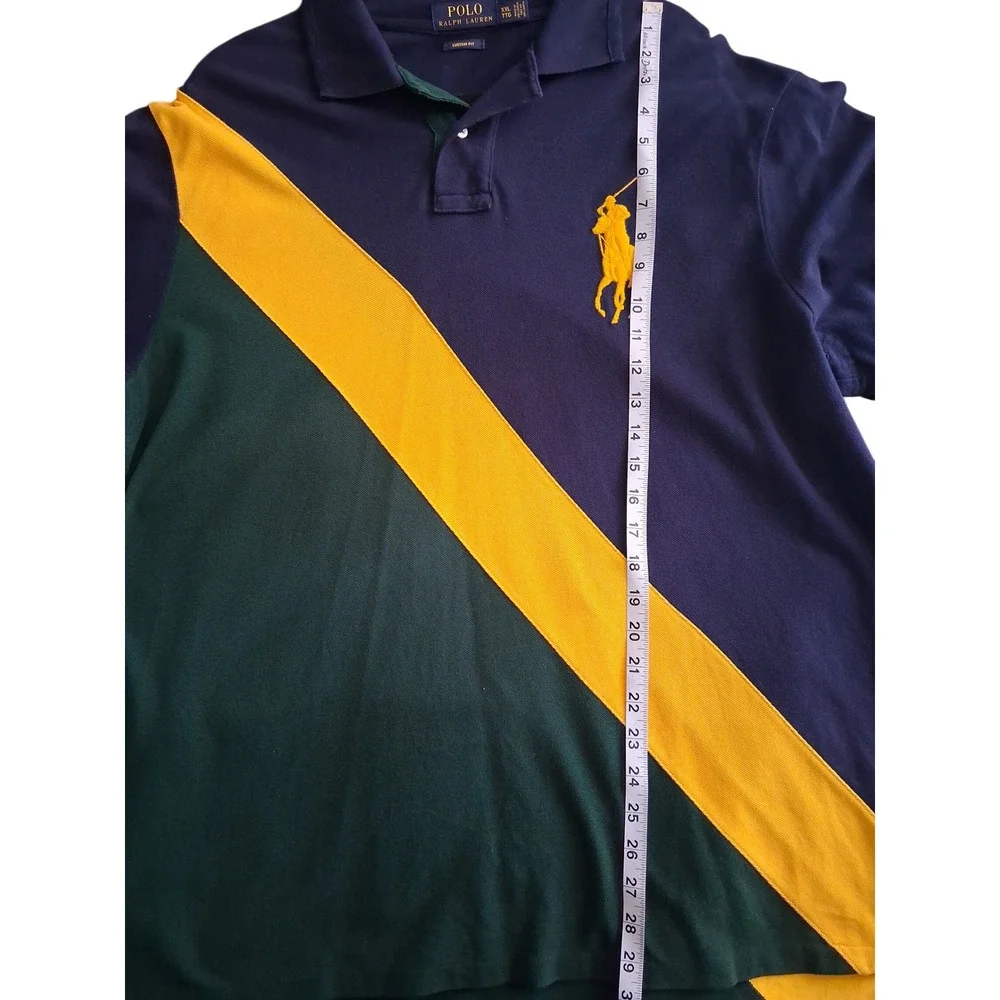 Polo Ralph Lauren Mens XXL Big Pony Custom Fit Colorblock Sash Polo Shirt Navy